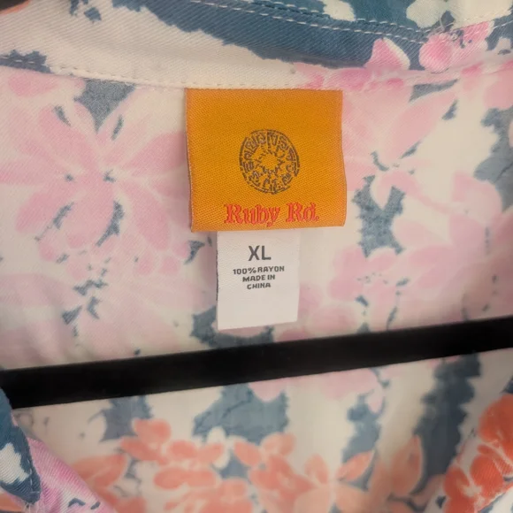 Ruby Rd. Blouse with Pink and Orange Floral Accents - Picture 2 of 9